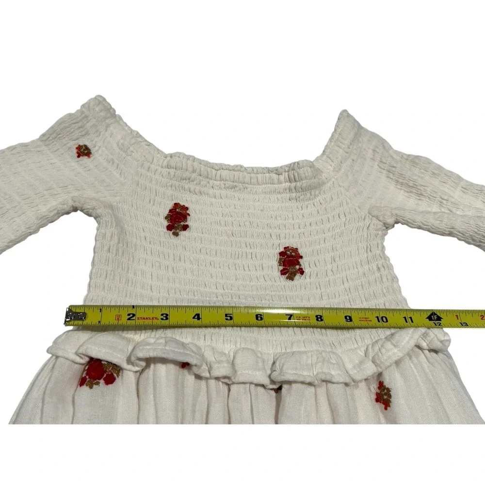 Free People Dress Women's S/P White Off Shoulder Bell‎ Sleeves Embroidered Boho